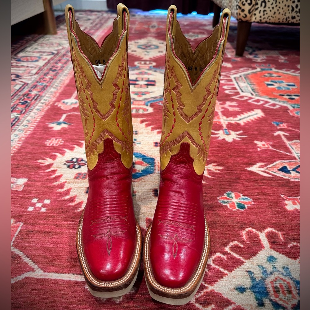 Lucchese Red and Gold Heeled Boots